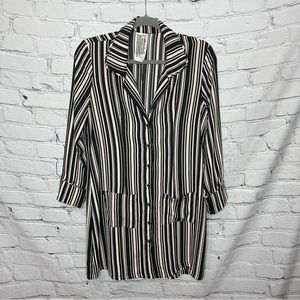 Free People Black/Cream Striped Button Down Dress Lightweight Women’s size Med.